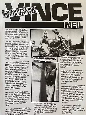 Vince Neil Motley Crue Full Page Vintage Clipping • $3.99