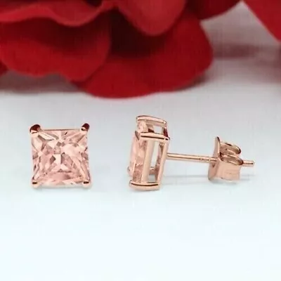 2Ct Princess Cut Lab-Created Morganite Women Stud Earring 14k Rose Gold Plated • $70.99