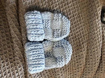 Hand Knitted Chunky Blue Baby Mittens Age 3-6 Months New • £1.50