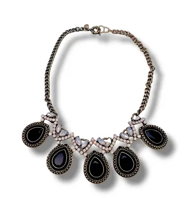 $14.40 • Buy J. Crew Women Rhinestone Faux Teardrop Black Stone Bead Gold Tone Chain Necklace