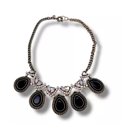 $14.40 • Buy J. Crew Women Rhinestone Faux Teardrop Black Stone Bead Gold Tone Chain Necklace