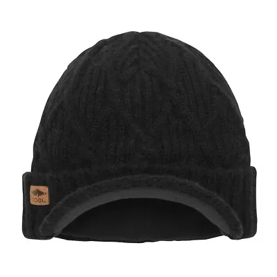 Coal The Yukon Cable Knit Wool Brim Visor Beanie With Fleece Band Black • $40