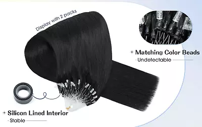 Microlink Human Hair Extensions Micro Loop DARK BLACK 50x 1g 14  Inch Strands • $28