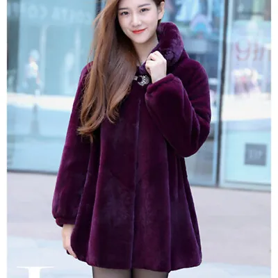 Korean Fur Hooded Coat Long Imitation Rex Rabbit Fur Fashion Loose Women Jacket • $182.29
