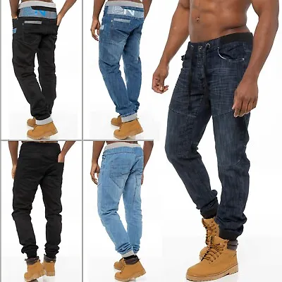 £20.99 • Buy Enzo Mens Cuffed Jeans Regular Fit Jogger Denim Pants Trousers All Waist Sizes
