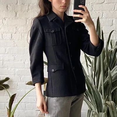 Miu Miu Vintage Y2k Dark Gray Wool Military-style Jacket Sz S • $260