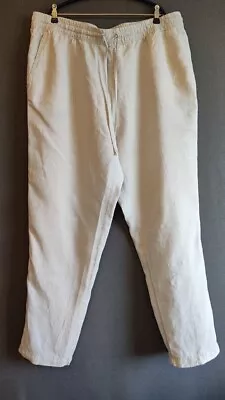 H&m Ivory Linen Beachy Pull On Drawstring Ankle Pants Size Xl • $19.79