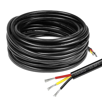 18 Gauge 3 Conductor Electrical Wire 32.8FT Black Stranded Low Voltage 18/3 Cab • $27.90