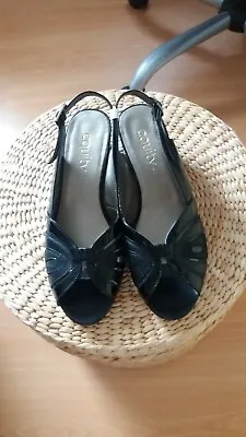£6.35 • Buy Ladies Black Leather Sling Back Shoes Size 5/half (equity) Worn Once