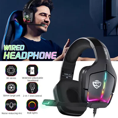$38.53 • Buy Gaming Headset USB Wired RGB Headphones Stereo With Mic For PC Desktop & Laptop