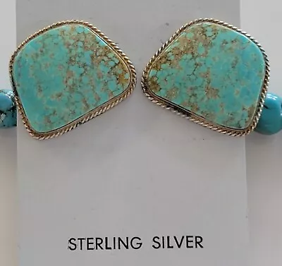 Vintage Old STOCK Navajo M. LEE STERLING & Boulder Turquoise POST STUD Earrings • $47