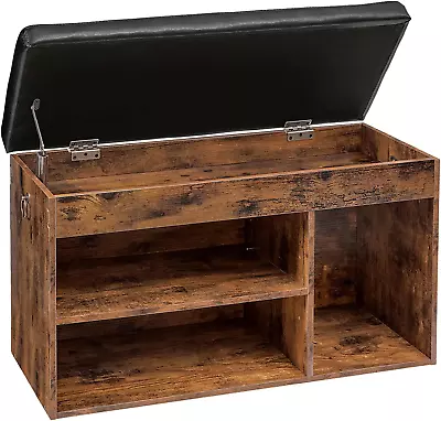 Shoe Storage Bench With Padded Cushion Entryway Bench Rustic Brown • $107.72