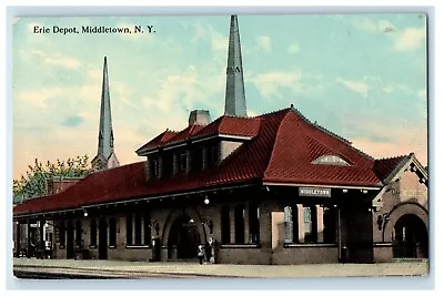 1912 Erie Depot Station Railroad Train Middletown New York NY Antique Postcard • $9.98