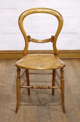 Antique Victorian Oak Bergere Cane Balloon Back Occasional Bedroom - Hall Chair • £88