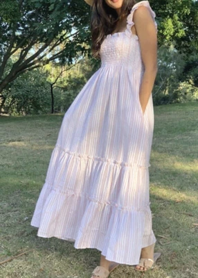 $15 • Buy Mama Muse Tiered Dress, Pink Stripes, Maternity & Breast-feeding Friendly, XS