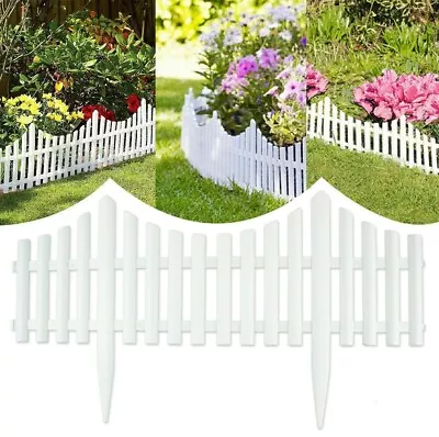 4pcs White Plastic Picket Fencing Wooden Effect Lawn Border Edge Garden Edging • £8.95
