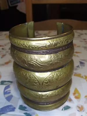 Vintage Ornate Brass Cuff Bracelet 3 Inches Wide • $8