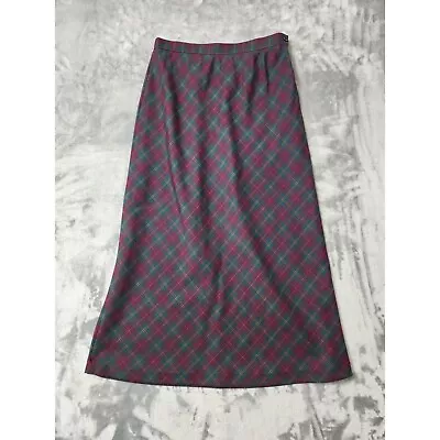 VTG 90s Sag Harbor Size 10 Green Burgundy Argyle Plaid Maxi Skirt Academia • $34.99