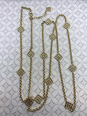 Kendra Scott Devalyn Long Station Necklace Logo Medallion Gold Tone Used A • $60