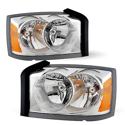 For 2005-2007 Dodge Dakota Headlights Chrome Amber Pair Headlamps Set Of 2PC L+R • $104.99