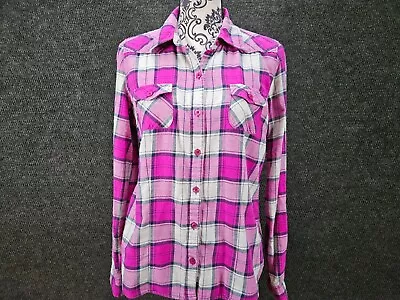 I Love H81 Women's Purple Long Sleeve Button Up Shirt 100% Cotton Size Large • $11.01