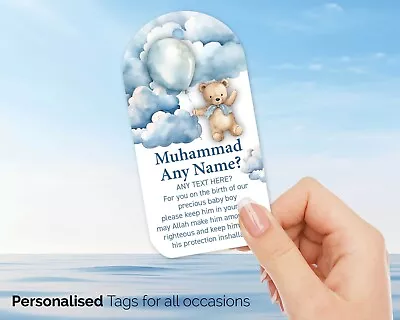 Personalised Muslim Baby Boy Announcement Tags Desi Aqeeqah Duas Tag 215 • £5.95