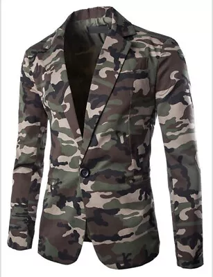 New Men's Slim Fit Camouflage Suit One Button Casual Blazer Army Coats Jackets • $31.25