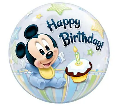 Baby Mickey Mouse Balloons 22  Baby Mickey 1st Birthday Bubble Balloon • $7.99