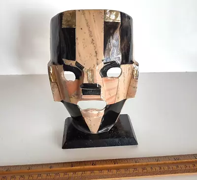 Vintage Aztec Mayan Ceremonial MOP Abalone Onyx Folk Art Death Burial Mask • $19.99