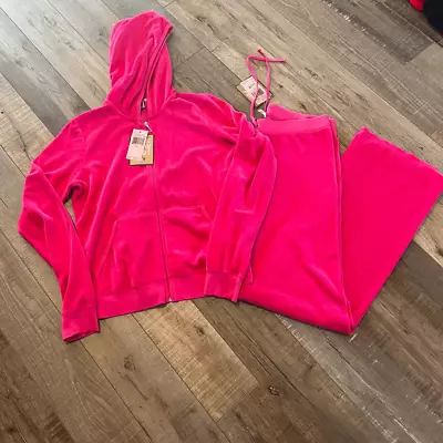 Y2K Juicy Couture Velvet Velour Barbie Pink Tracksuit Top Size XL Bottom Size M • $350