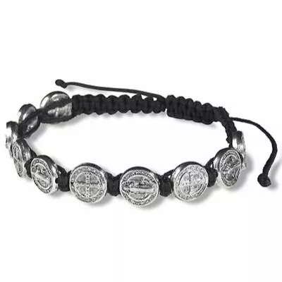 St. Benedict Adjustable Cord Bracelet With 10 Metal Disks. Wrists 6.5  - 8  • $3.50