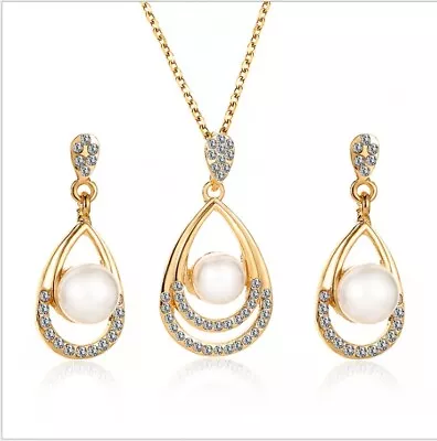 £3.99 • Buy Pearl Crystal Prom Wedding Party Diamante Bridal Jewellery Earrings Necklace Set