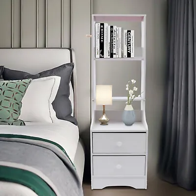 Bedroom Storage Furniture Modern Nightstand Storage Shelves Desk 2 Drawer • $71.26