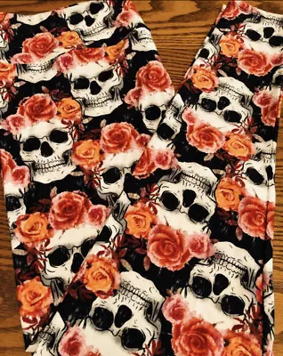 Lularoe TC2 Leggings Skulls Rose Crown Skeleton Flowers Day Of The Dead NWT • £81.96