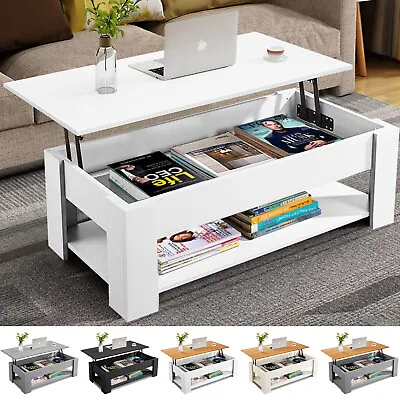 Wooden Coffee Table With Storage Lift Top Up Drawer Shelf Living Room Furniture • £59.95