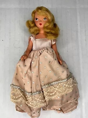 Vintage Nancy Ann Storybook Doll Blonde Hair Pink Polka Dot Dress Silver Trim • $13