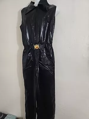 Vintage Black Satin Jumpsuit 70's Slinky Sz 18 Sleeveless Disco 1970's Excellent • $79.99