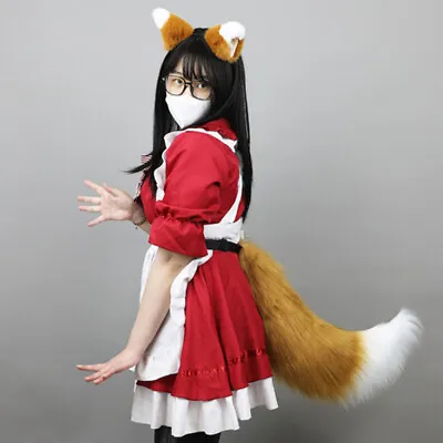 Faux Fur Fox Wolf Ears Headband Furry Long Tail Anime Cosplay Party Costume • $10.36