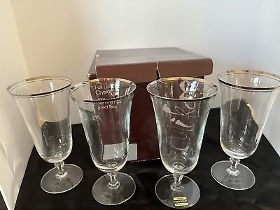 Mikasa 4 Crystal BRIARCLIFFE Ice Tea Glasses Platinum Trim TS102 Box • $50