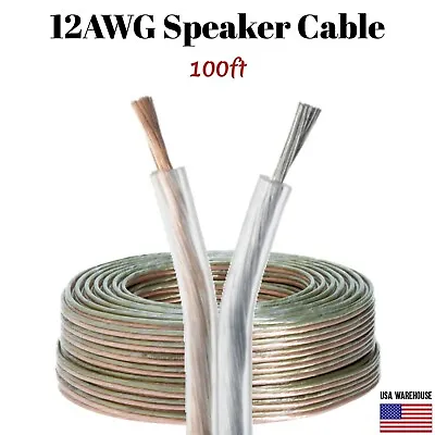 Car Home Audio Transparent Speaker Wire 100ft 12/2 Gauge Clear Flex Cable 12AWG • $21.99