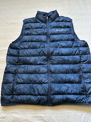 Eddie Bauer Vest Mens L-T TALL EB650 Blue Lightweight Goose Down Puffer Full Zip • $29.50