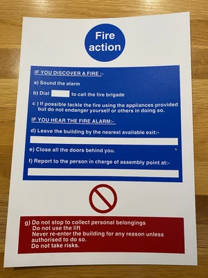 £2.49 • Buy Fire Action Notice Sign - Anyone Discovering A Fire  A4 Size 300mm X 210mm