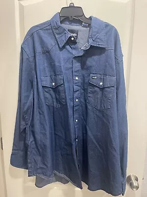 Wrangler Cowboy Cut Rigid Denim Long Sleeve Snap Workshirt MS70119 Mens Size 3XL • $34