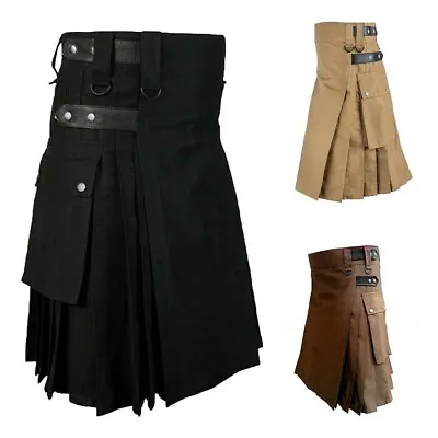 Mens Vintage Kilt Scotland Gothic Fashion Kendo Pocket Skirts Scottish Clothing • $28.43