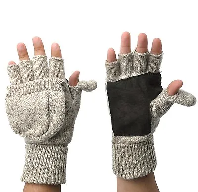 Thermal Insulation Knit Fingerless Mitten Winter Gloves W/ Thumb Flap - Oatmeal • $16.99