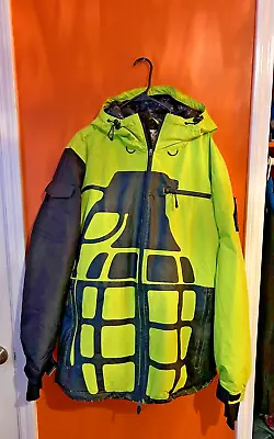 Grenade Jacket Mens Large Green Black Ski Snowboard Hooded Jacket • $49.99