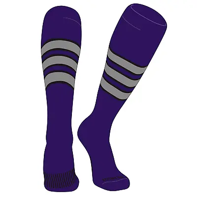 Striped OTC Baseball Softball Football Socks (C) Purple Black Silver • $15.99