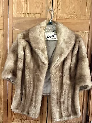 Vintage Natural Mink Fur Jacket Shawl Stole Shrug Cape Capelet Wrap Satin Lining • $119.99