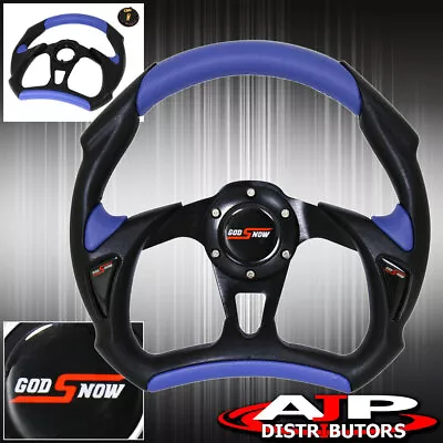 320mm 6 Bolt Hole Battle Style Black Blue Pvc Steering Wheel Godsnow Button • $37.99
