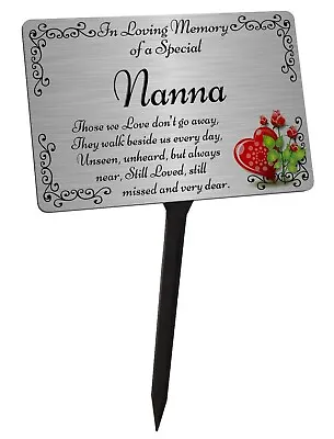 Nanna Memorial Plaque & Stake. Brushed Silver Waterproof Garden Grave • £12.99